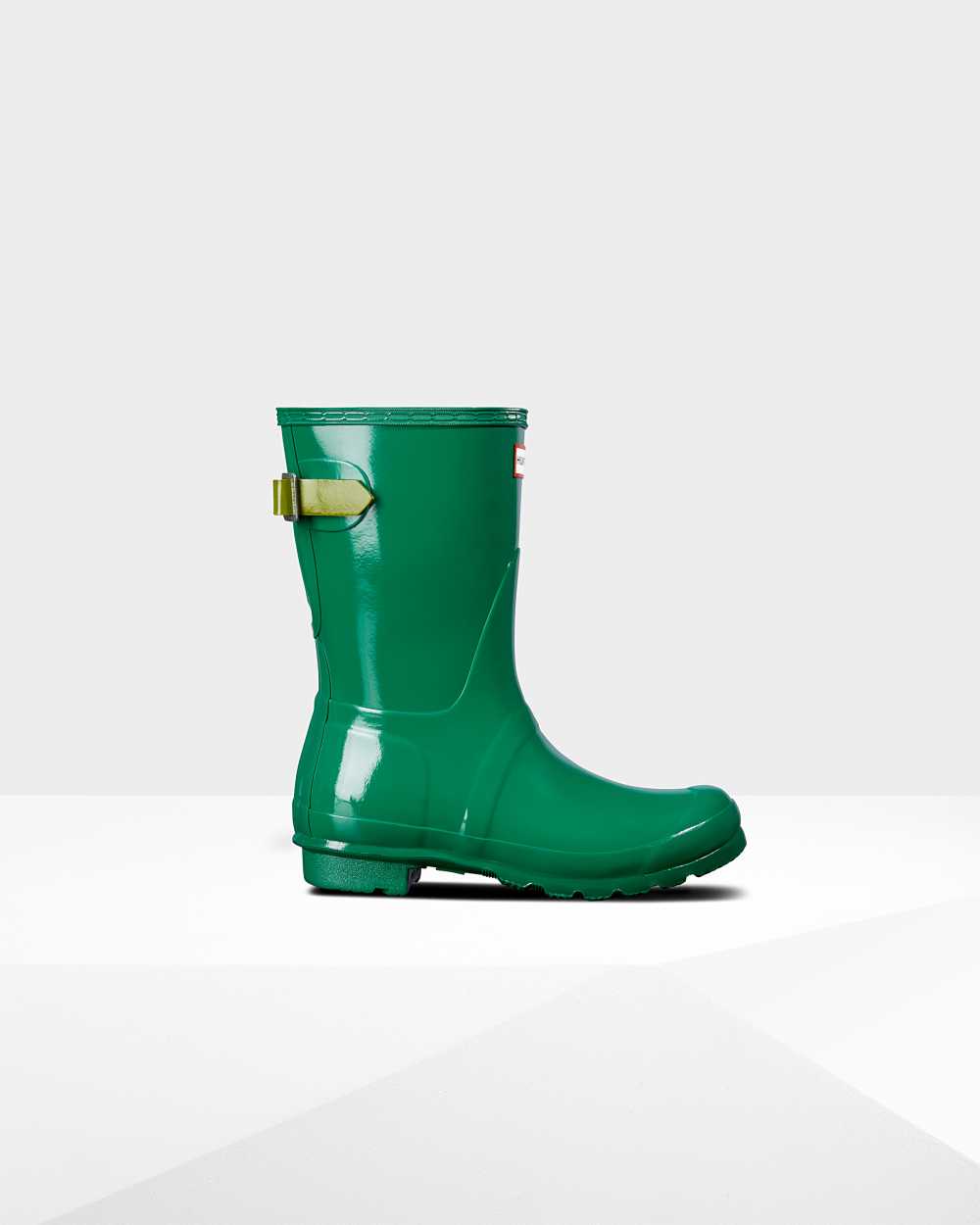 Hunter Original Short Back Adjustable Gloss Women's Rain Boots NZ-37012D Green